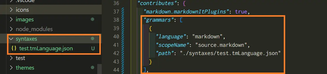 tmLanguage.json定義ファイルの構造や例を解説するイメージ画像